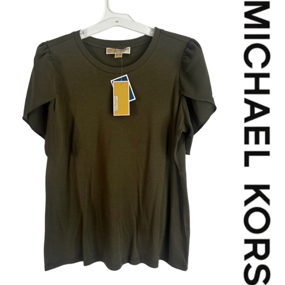 Michael Kors Olive Puff Sleeve Tee Blouse